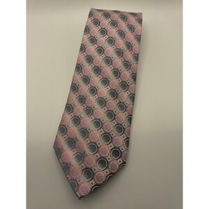 Platinum Designs Men's Silk Necktie Pink Gray Circle Pattern‎ Dress Tie